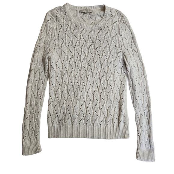 LOFT Open Knit Sweater Large Wool Rabbit Hair Blend Quiet Luxury Classic Preppy - Picture 1 of 10